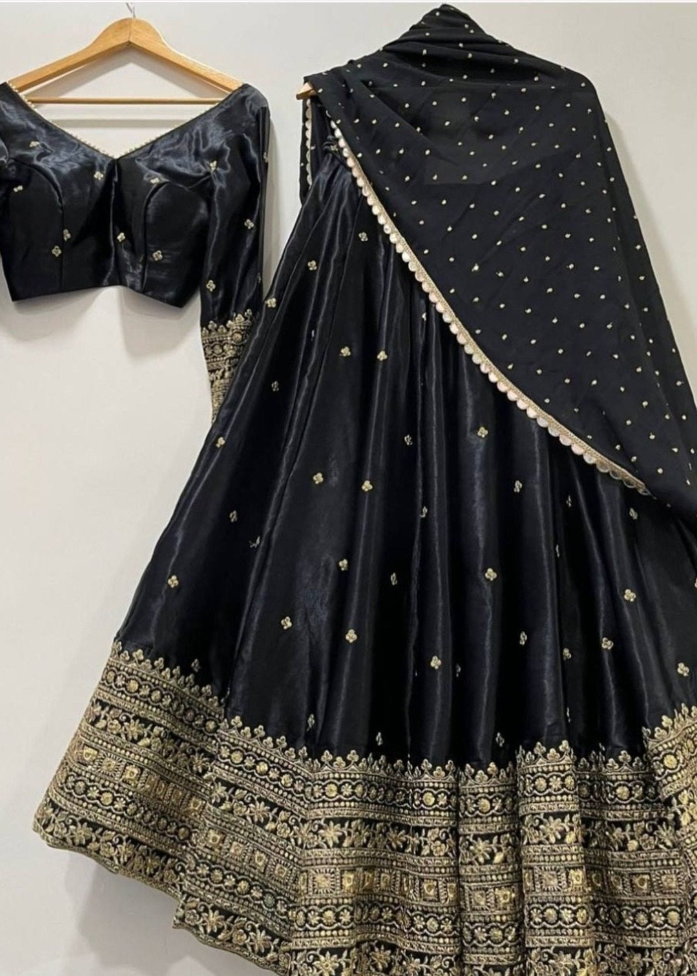 women's chinnon sequins embroidered lehenga choli set