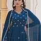 Embroidered Georgette Stitched Anarkali Gown With Dupatta