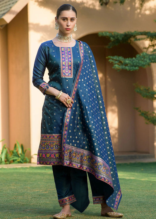 Women Jacquard Kurta Pant Dupatta Set