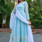 Embroidered Georgette Stitched Anarkali Gown With Dupatta