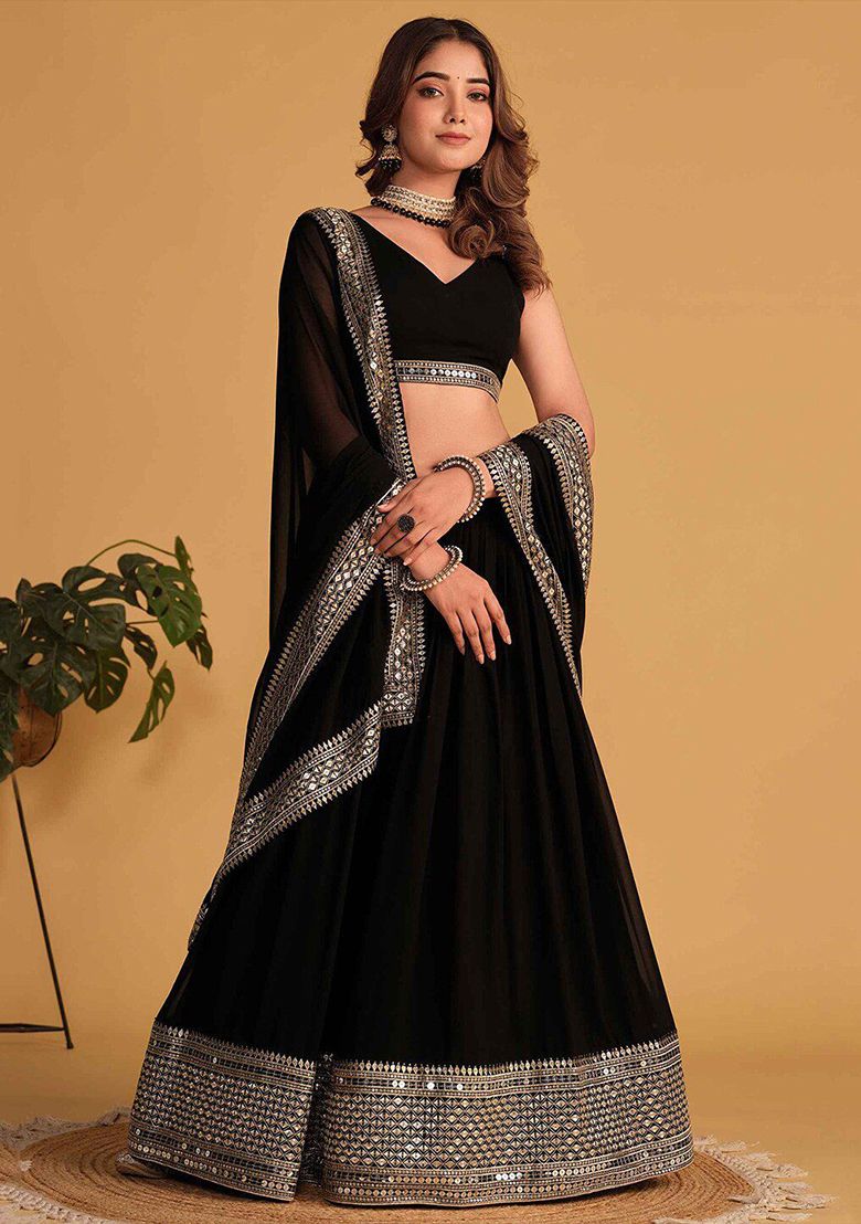 Embroidered Semi Stitched Lehenga Choli Dupatta Set