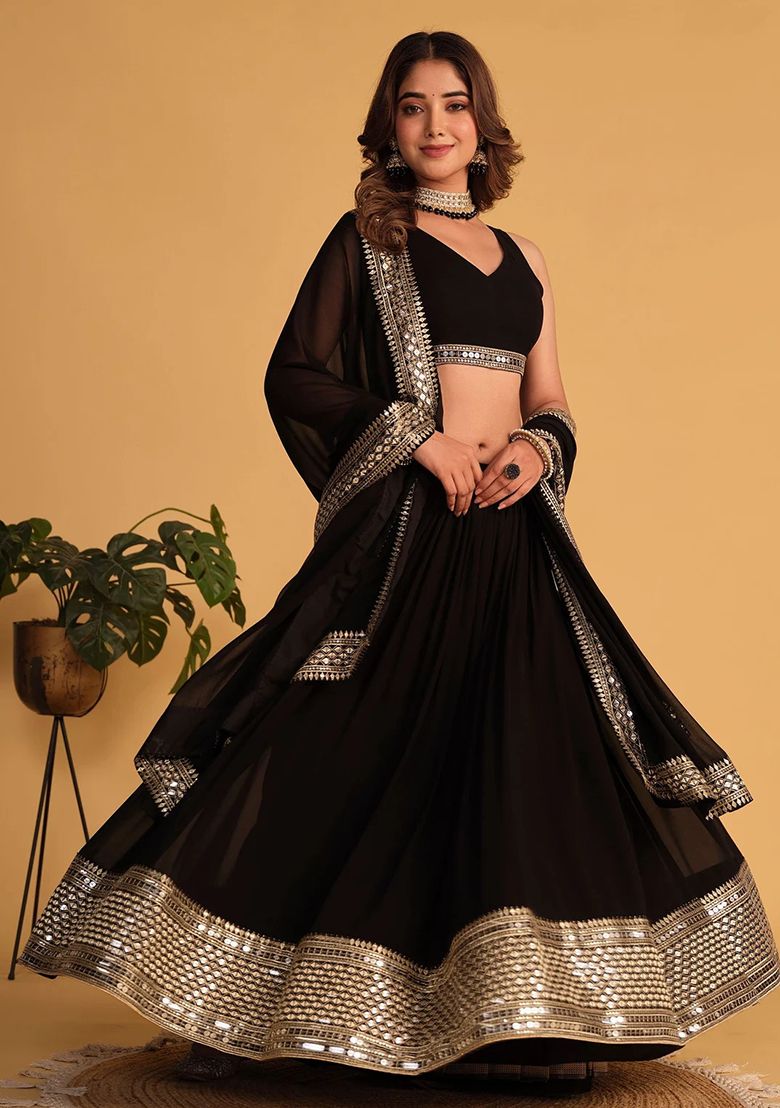 Embroidered Semi Stitched Lehenga Choli Dupatta Set