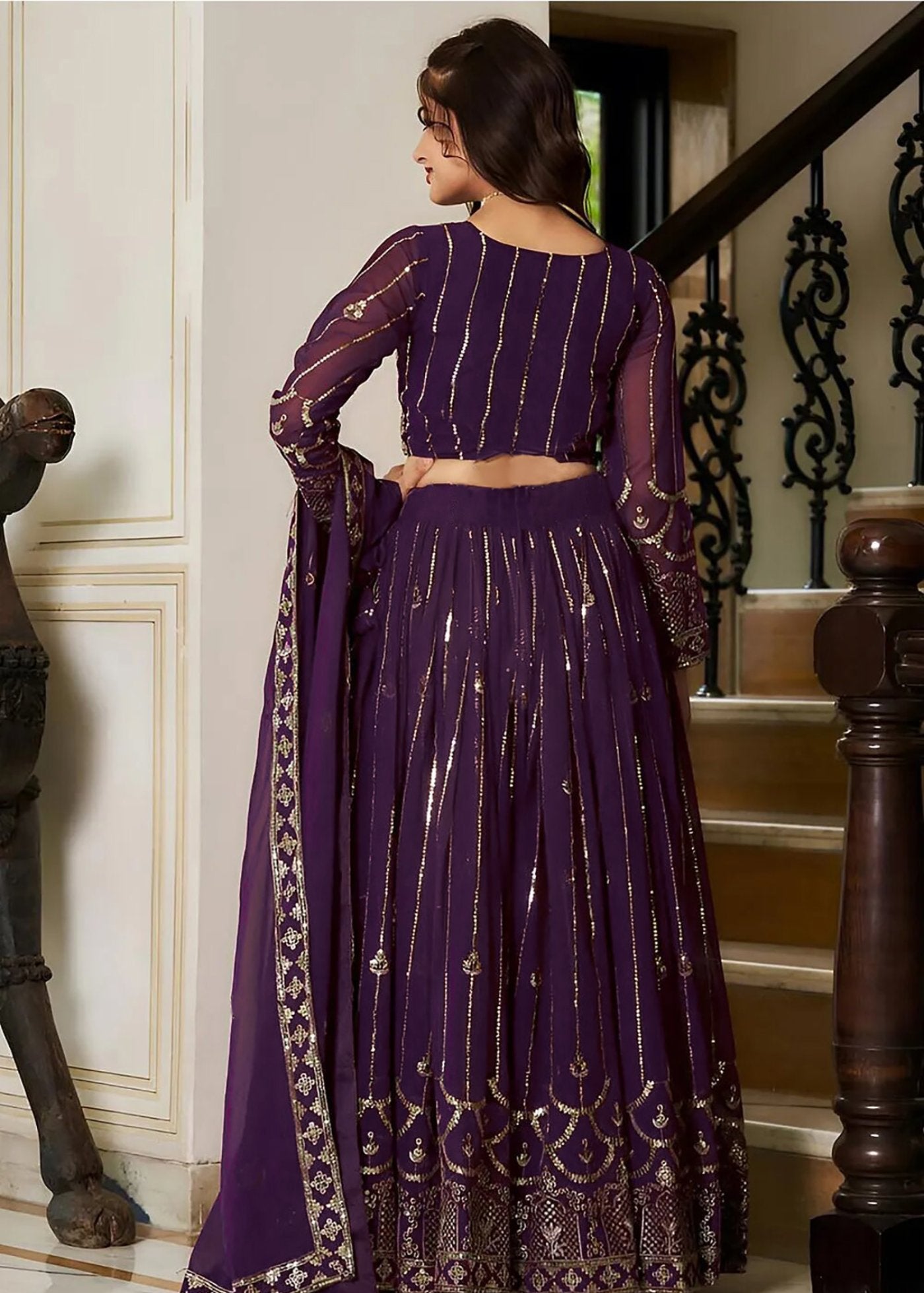 Embroidered, Embellished Semi Stitched Lehenga Choli  (Purple)