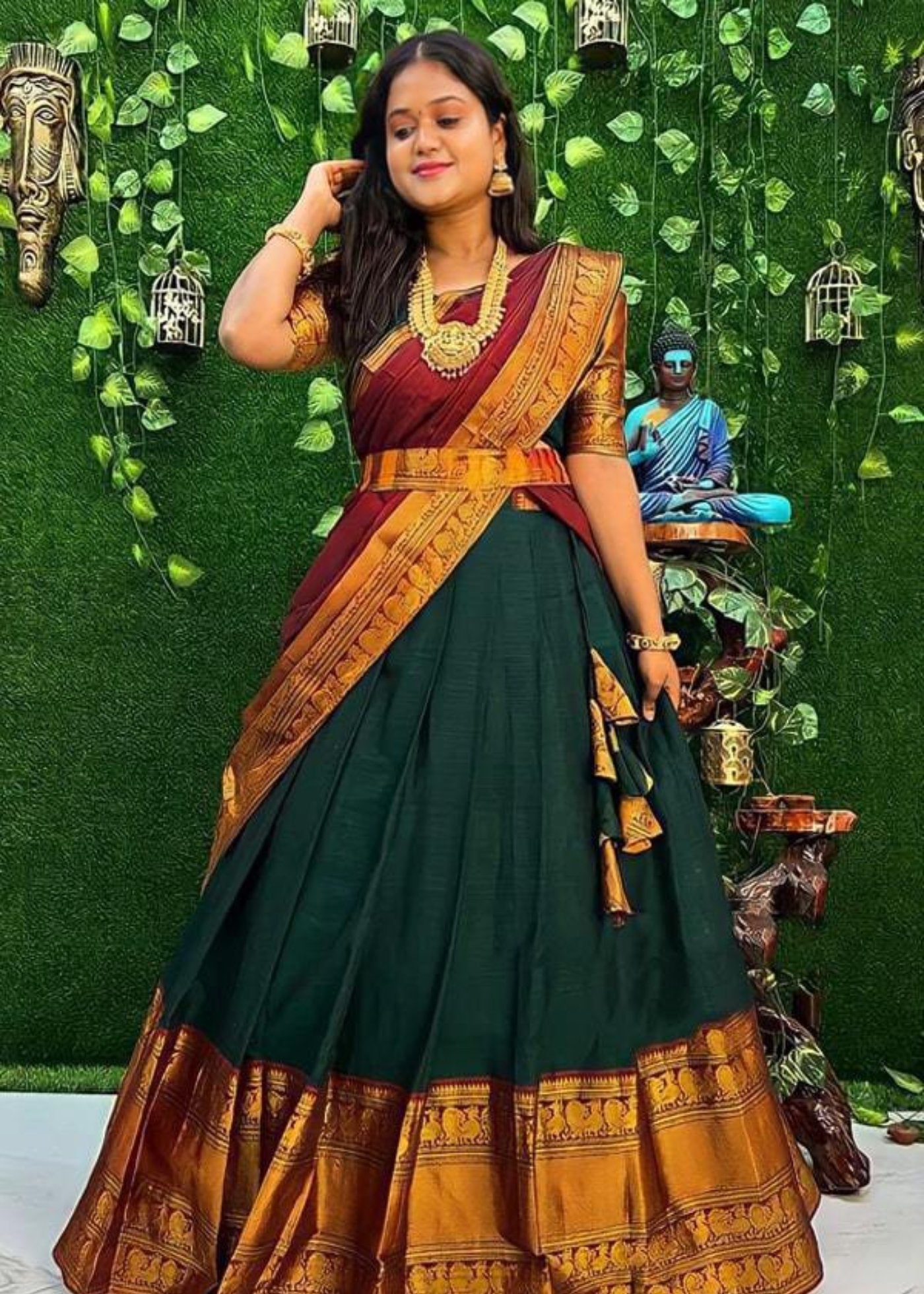 Women Woven Design  Jacquard  Un-Stitched Lehenga Choli  Dupatta Set