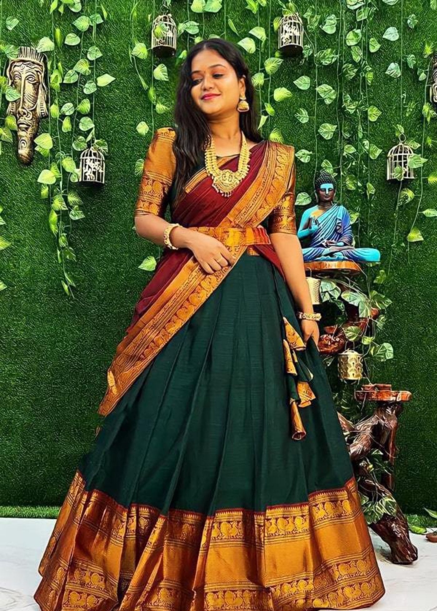 Women Woven Design  Jacquard  Un-Stitched Lehenga Choli  Dupatta Set