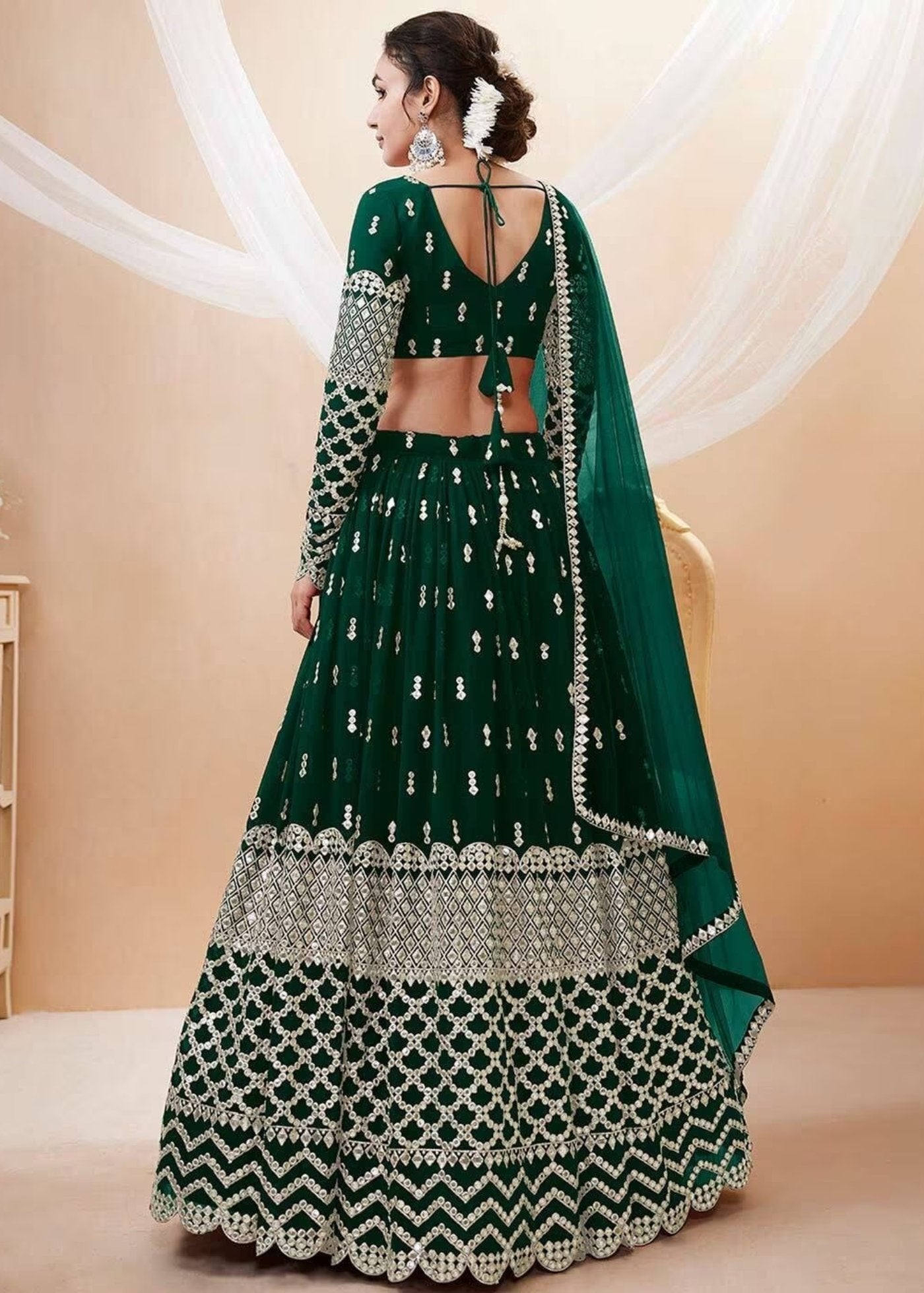 Embroidered Semi Stitched Lehenga Choli  Dupatta Set