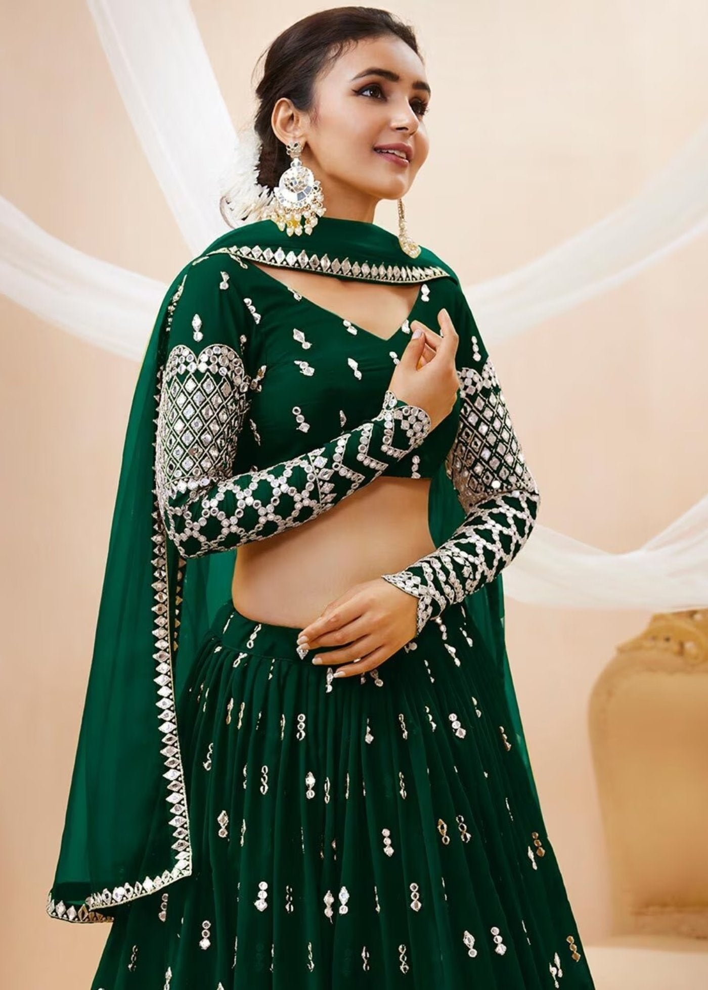 Embroidered Semi Stitched Lehenga Choli  Dupatta Set