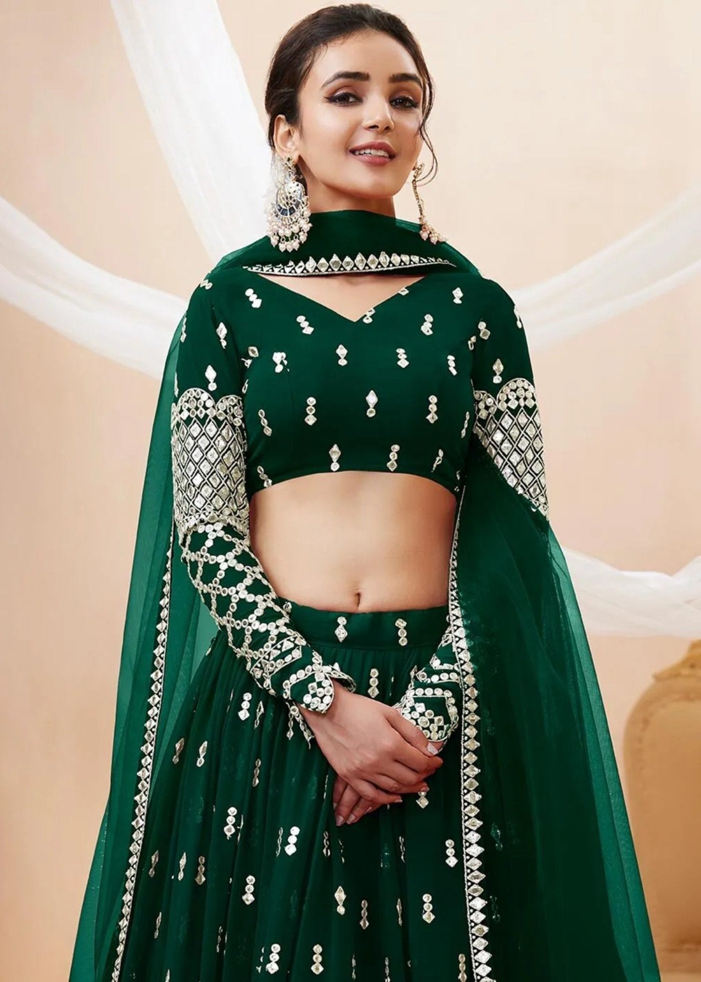 Embroidered Semi Stitched Lehenga Choli  Dupatta Set