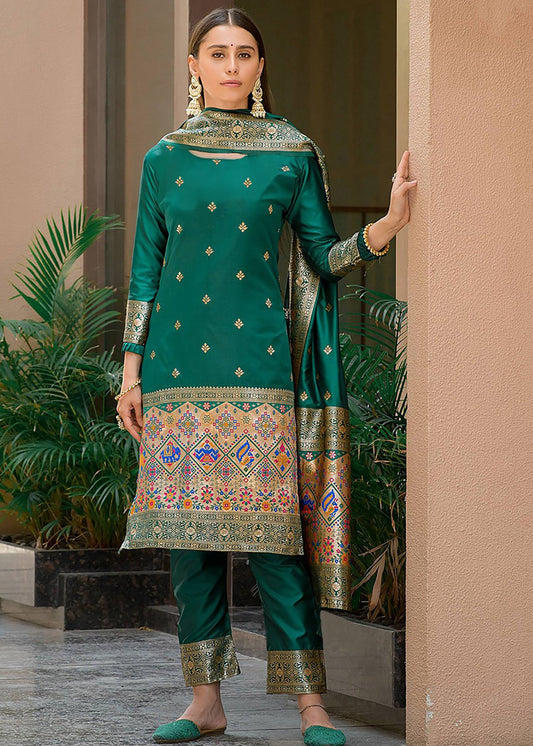 Women Jacquard Kurta Pant Dupatta Set