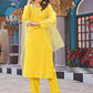 Women Silk  Haldi Kurta Pant Dupatta Set