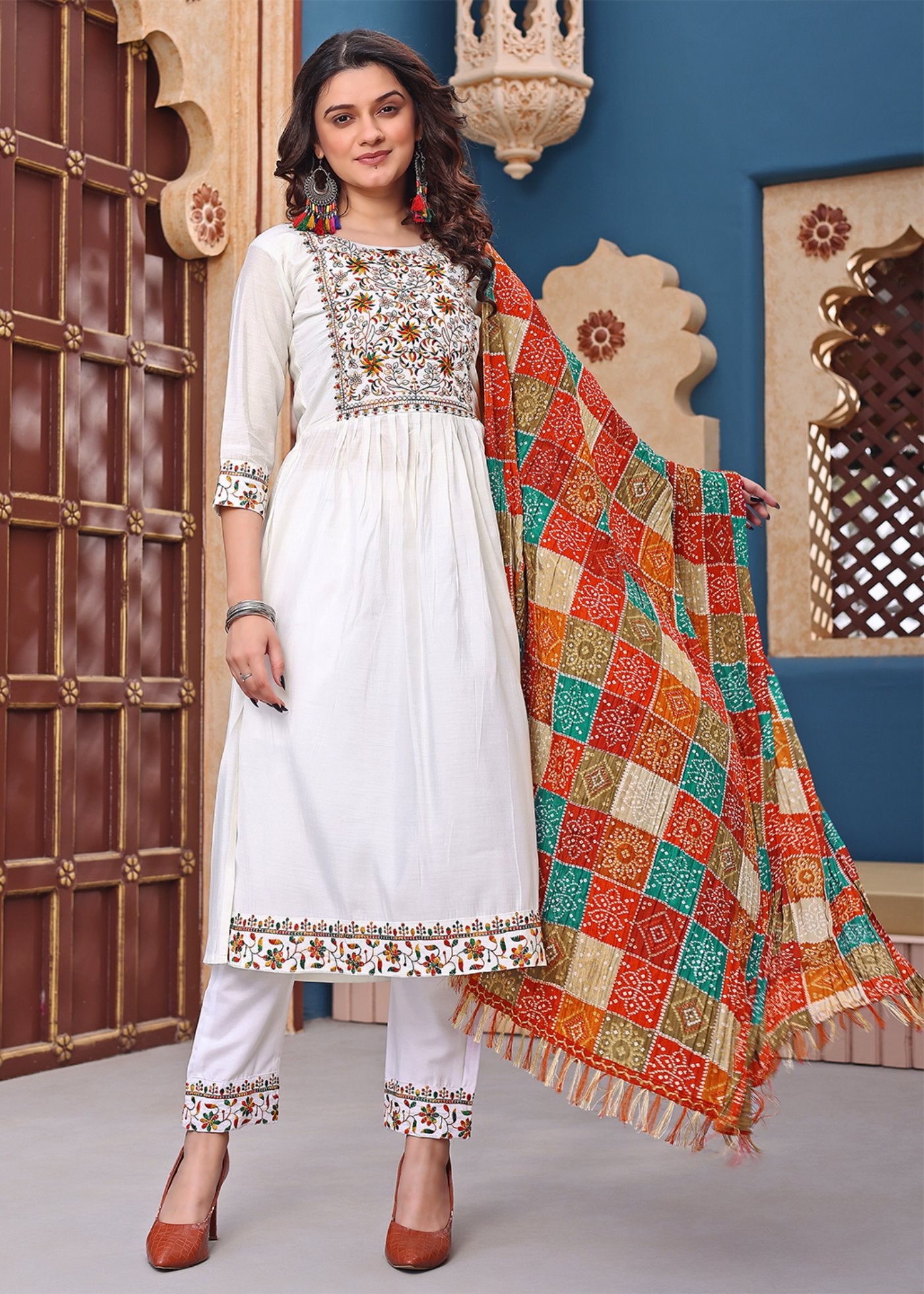 Women Silk Kurta Pant Dupatta Set