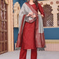 Women Jacquard Maroon Kurta Pant Dupatta Set
