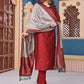 Women Jacquard Maroon Kurta Pant Dupatta Set