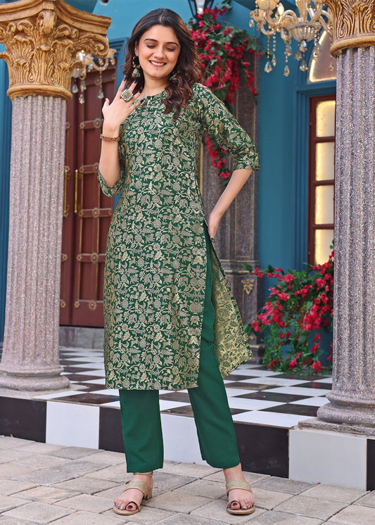 Women Jacquard Kurta Pant Set