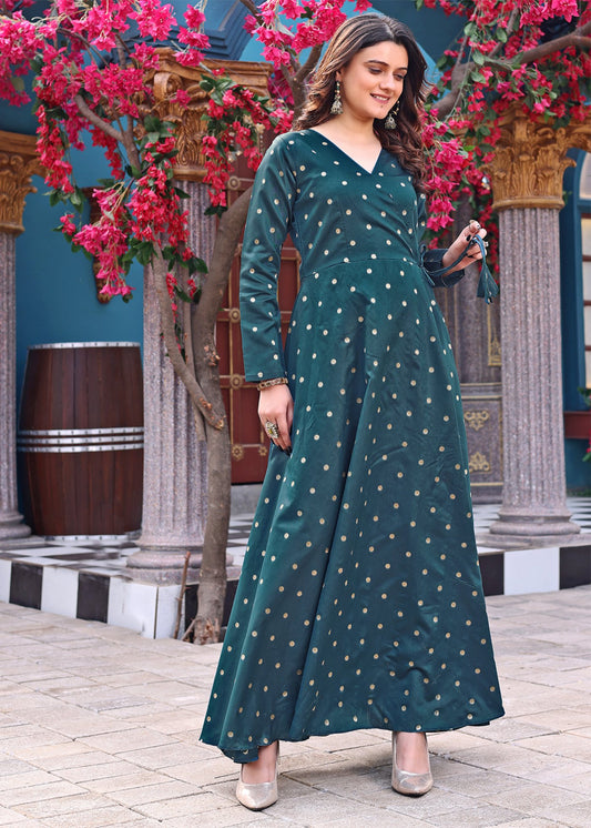 Women Woven Jacquard Stitched Anarkali Gown