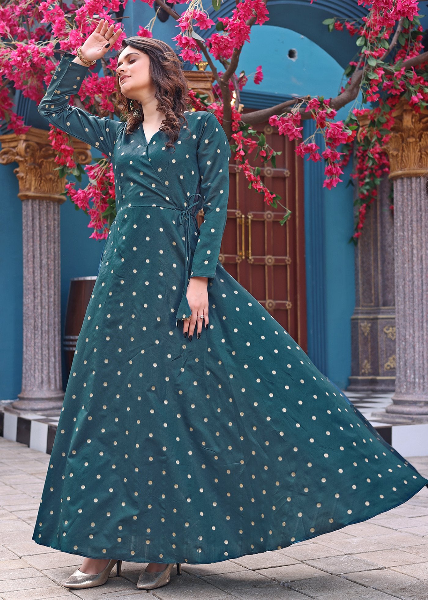 Women Woven Jacquard Stitched Anarkali Gown