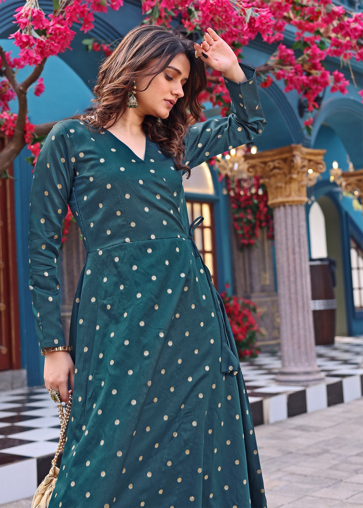 Women Woven Jacquard Stitched Anarkali Gown