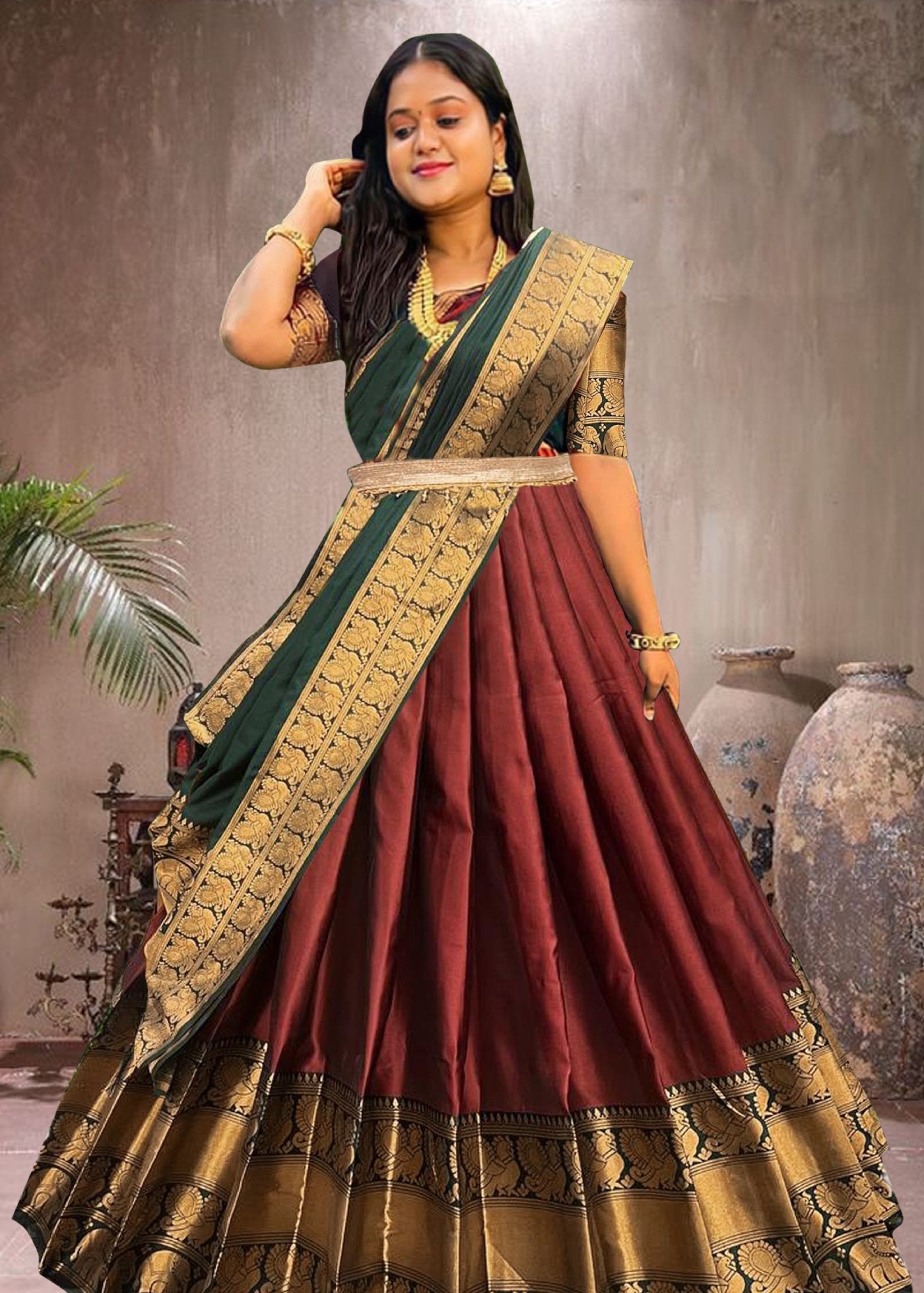 Women Woven Design  Jacquard  Un-Stitched Lehenga Choli  Dupatta Set