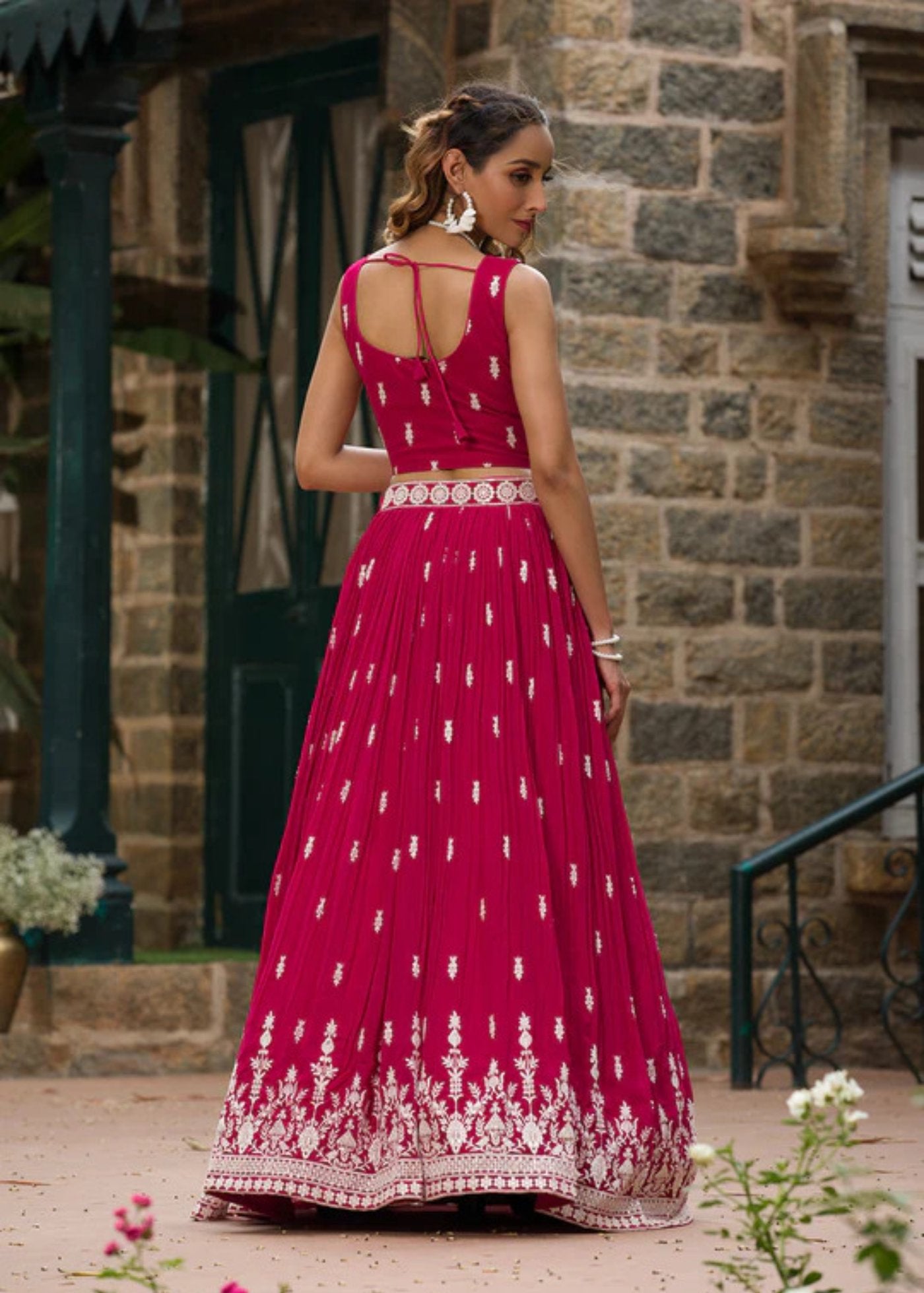 Embroidered Semi Stitched Lehenga Choli  Dupatta Set