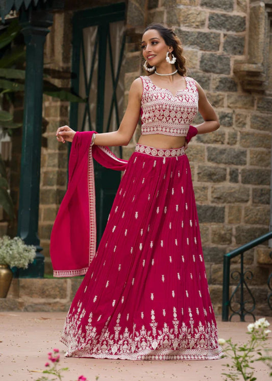 Embroidered Semi Stitched Lehenga Choli  Dupatta Set