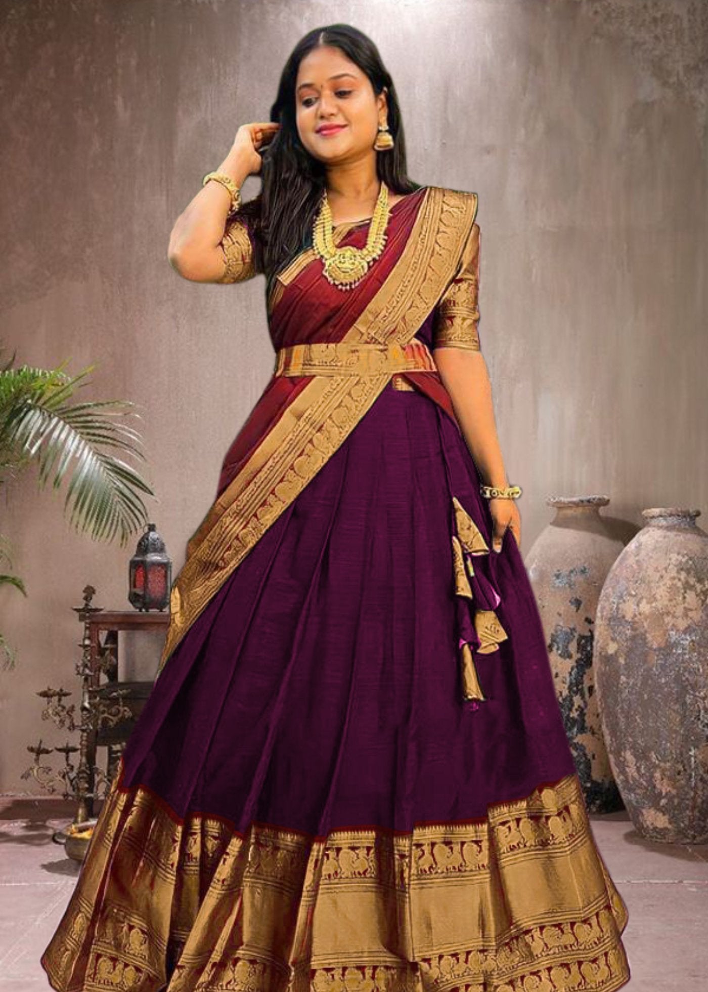 Women Woven Design  Jacquard  Un-Stitched Lehenga Choli  Dupatta Set