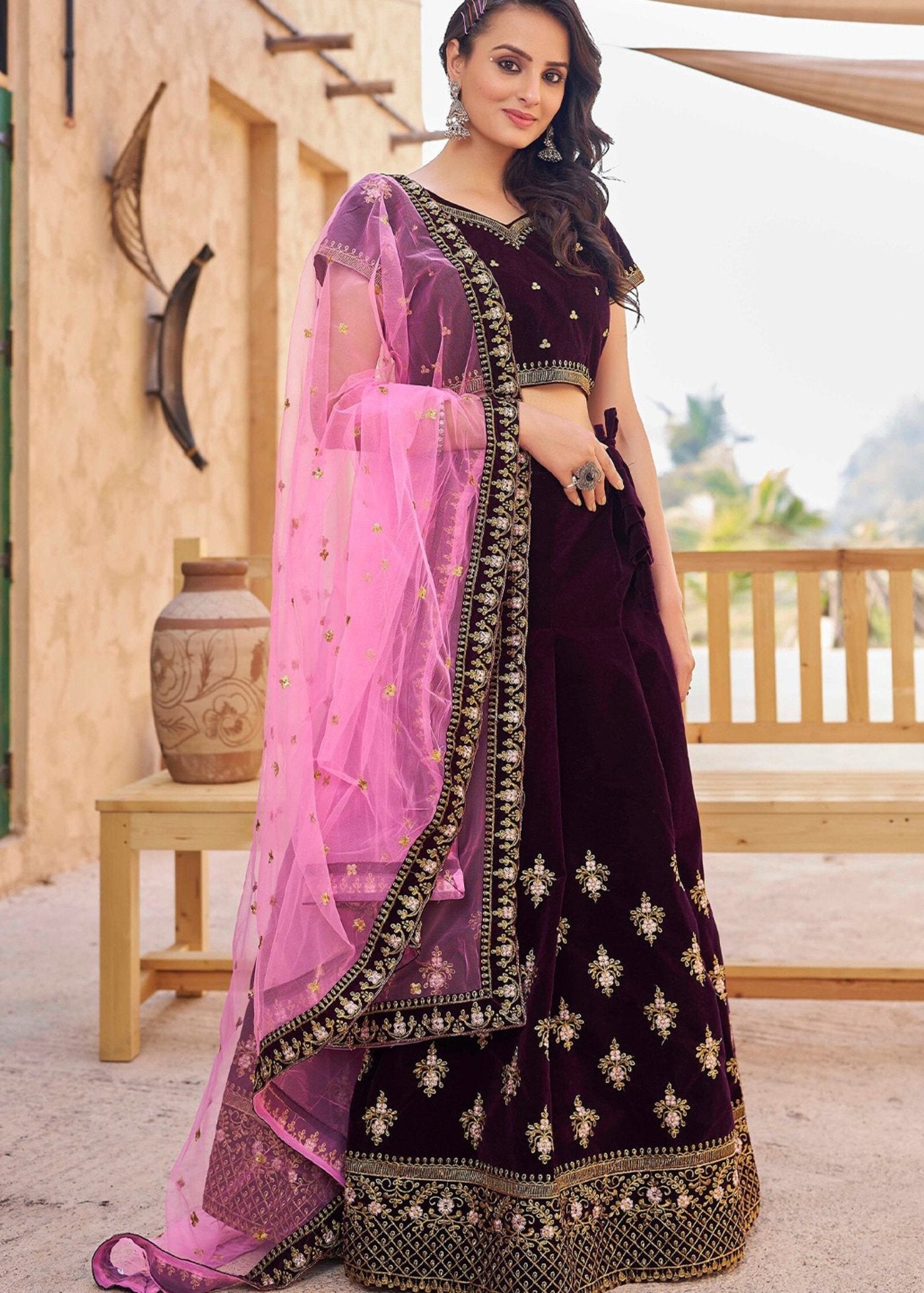 Embroidered Semi Stitched Lehenga Choli  Dupatta Set