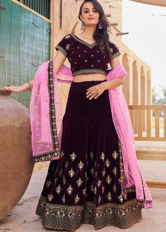Embroidered Semi Stitched Lehenga Choli  Dupatta Set