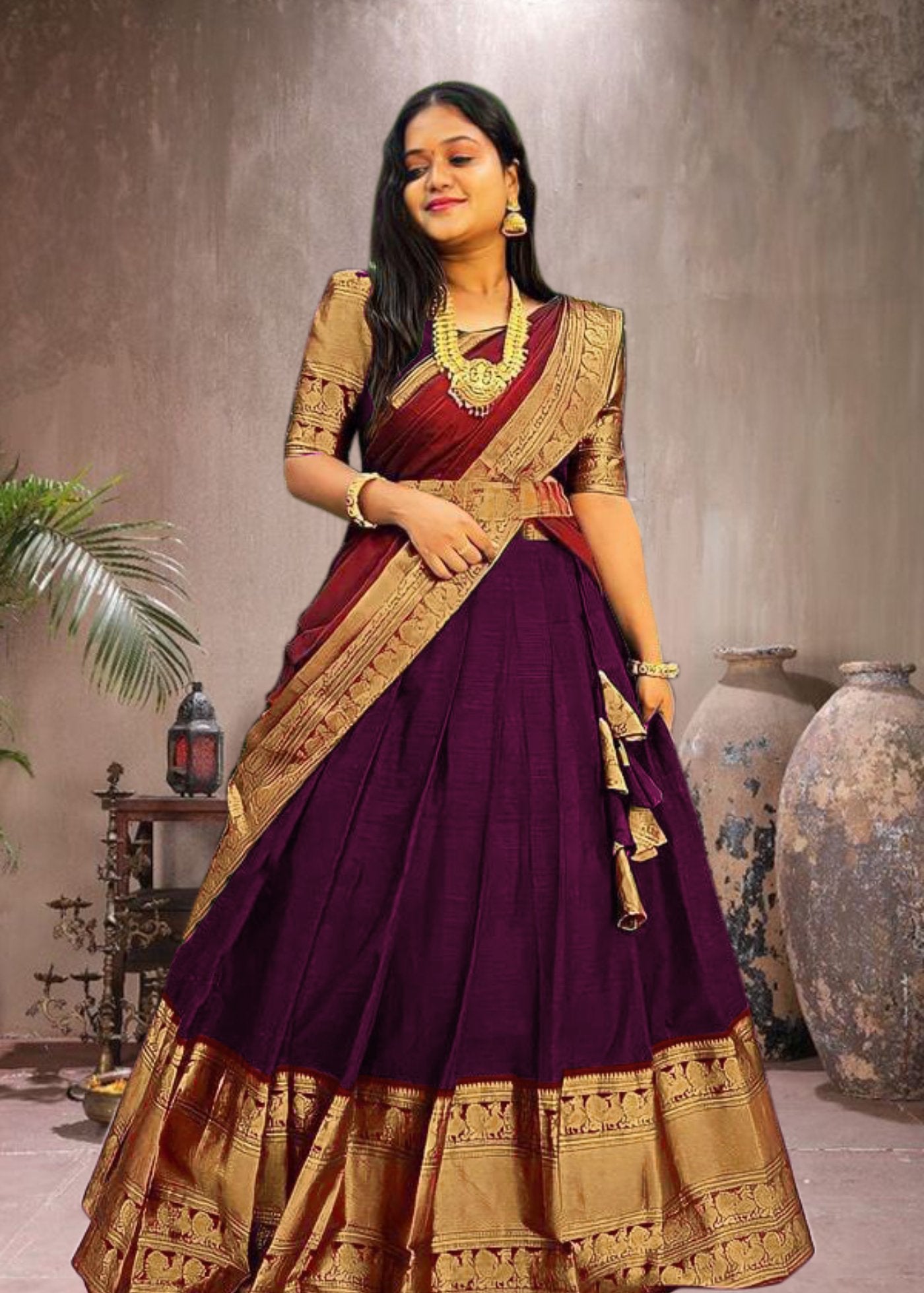 Women Woven Design  Jacquard  Un-Stitched Lehenga Choli  Dupatta Set