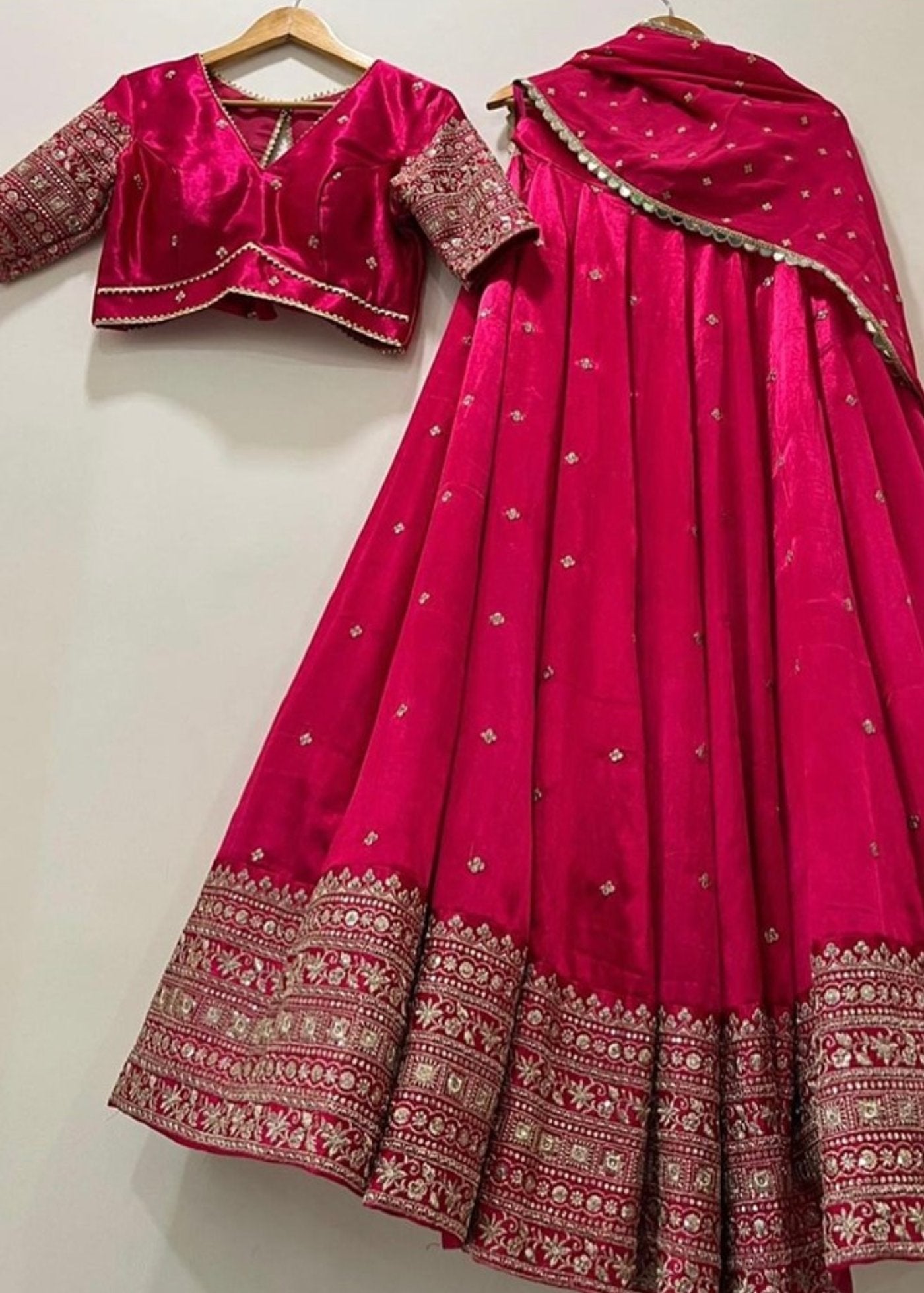 women's chinnon sequins embroidered lehenga choli set