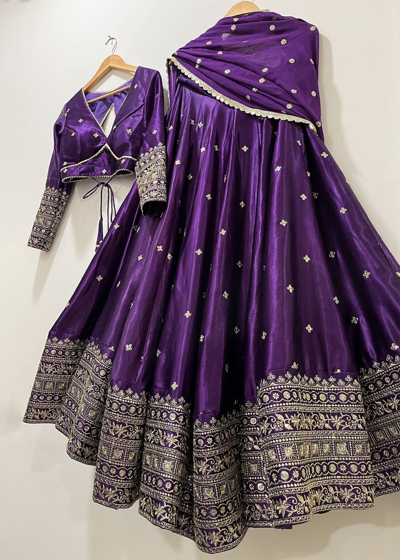 women's chinnon sequins embroidered lehenga choli set