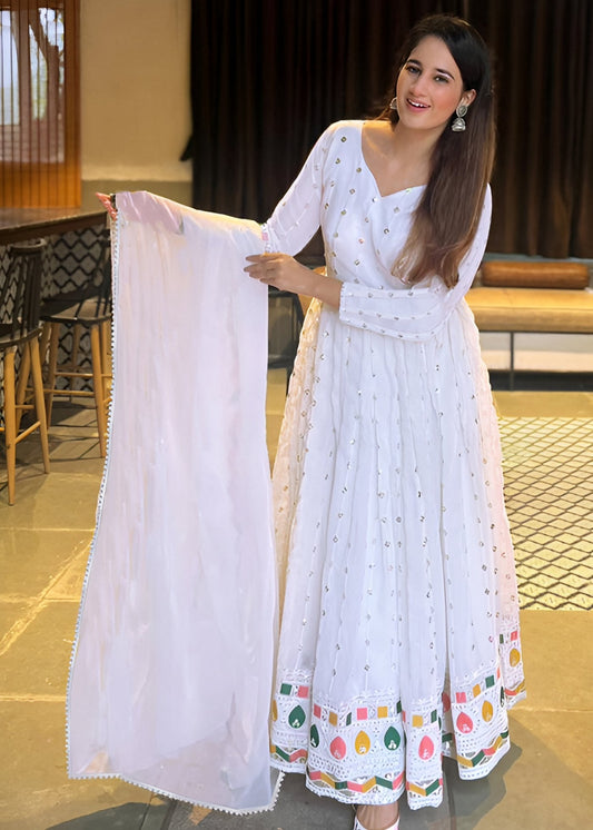 Embroidered  Georgette Stitched Anarkali Gown With Dupatta