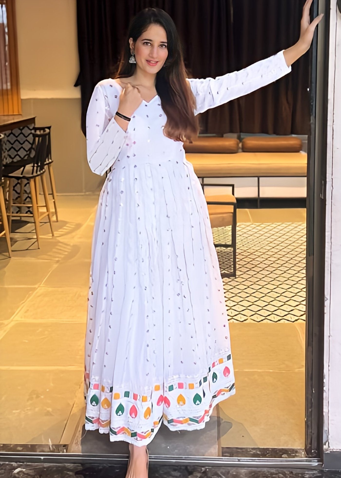 Embroidered  Georgette Stitched Anarkali Gown With Dupatta