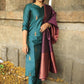 Women Jacquard Kurta Pant Dupatta Set