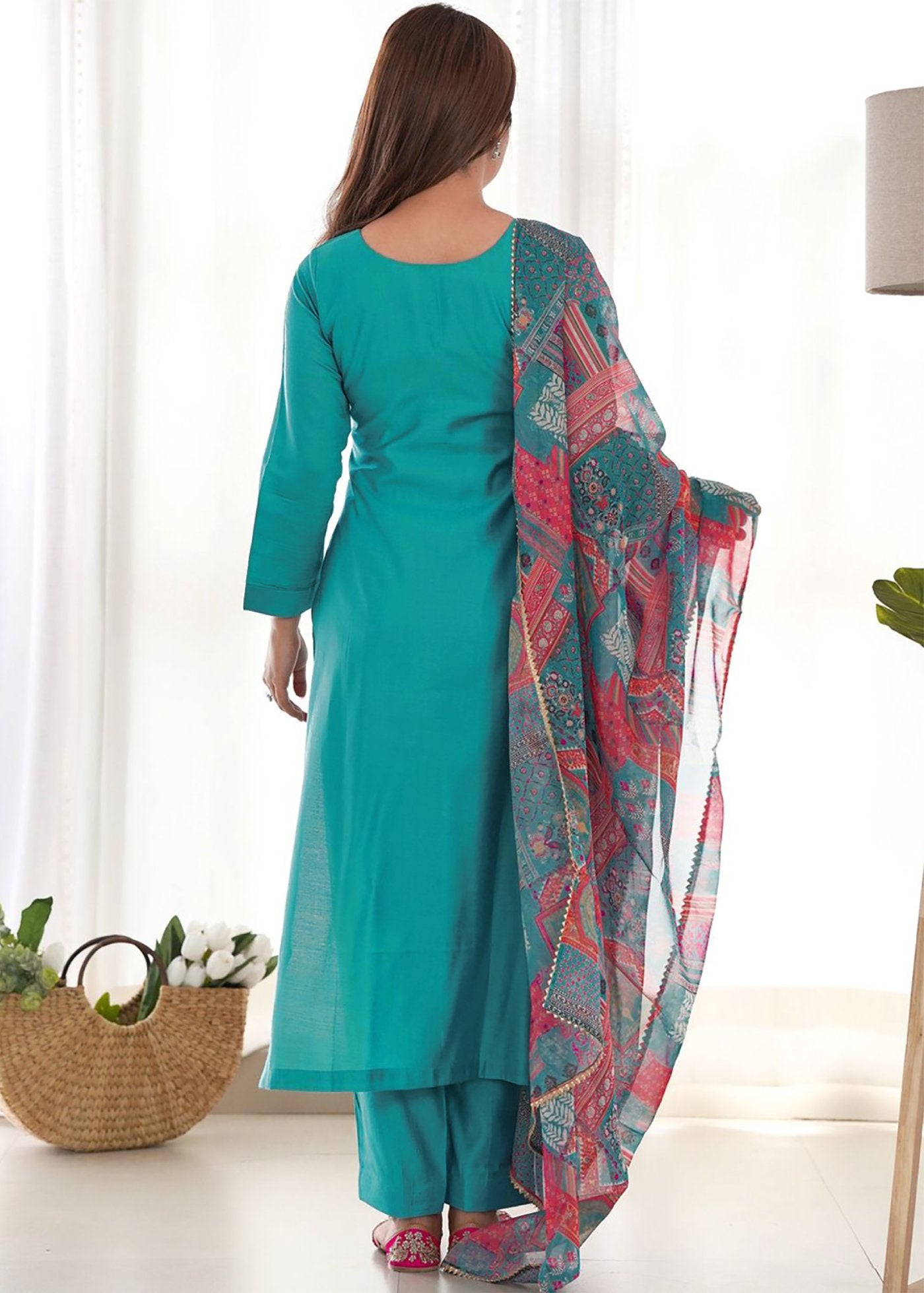 Women Roman Silk Kurta Pant Dupatta Set