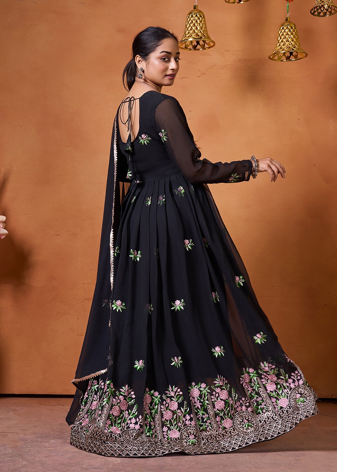 Embroidered Georgette Stitched Anarkali Gown With Dupatta