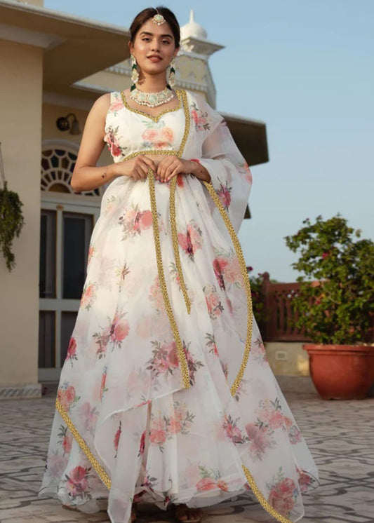 Printed  Semi-Stitched Lehenga Choli  Dupatta Set