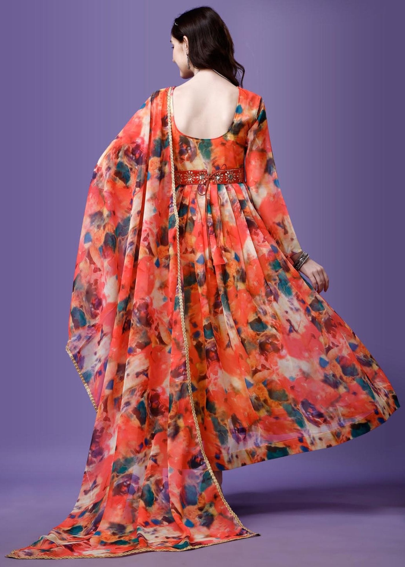 Printed Georgette Stitched Anarkali Gown With Dupatta