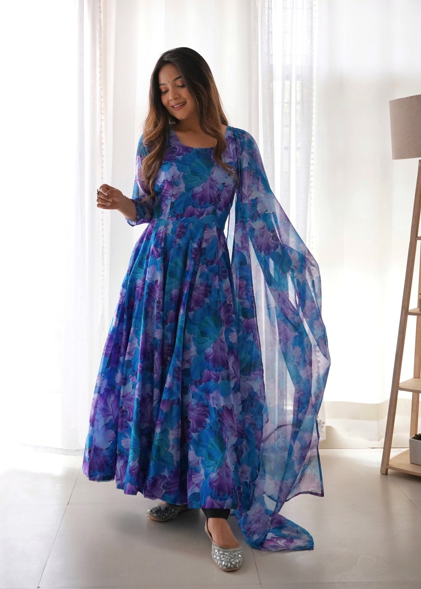 Printed Georgette Stitched Anarkali Gown with Dupatta