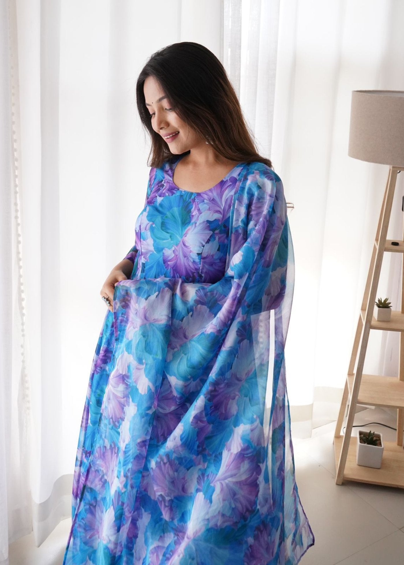 Printed Georgette Stitched Anarkali Gown with Dupatta