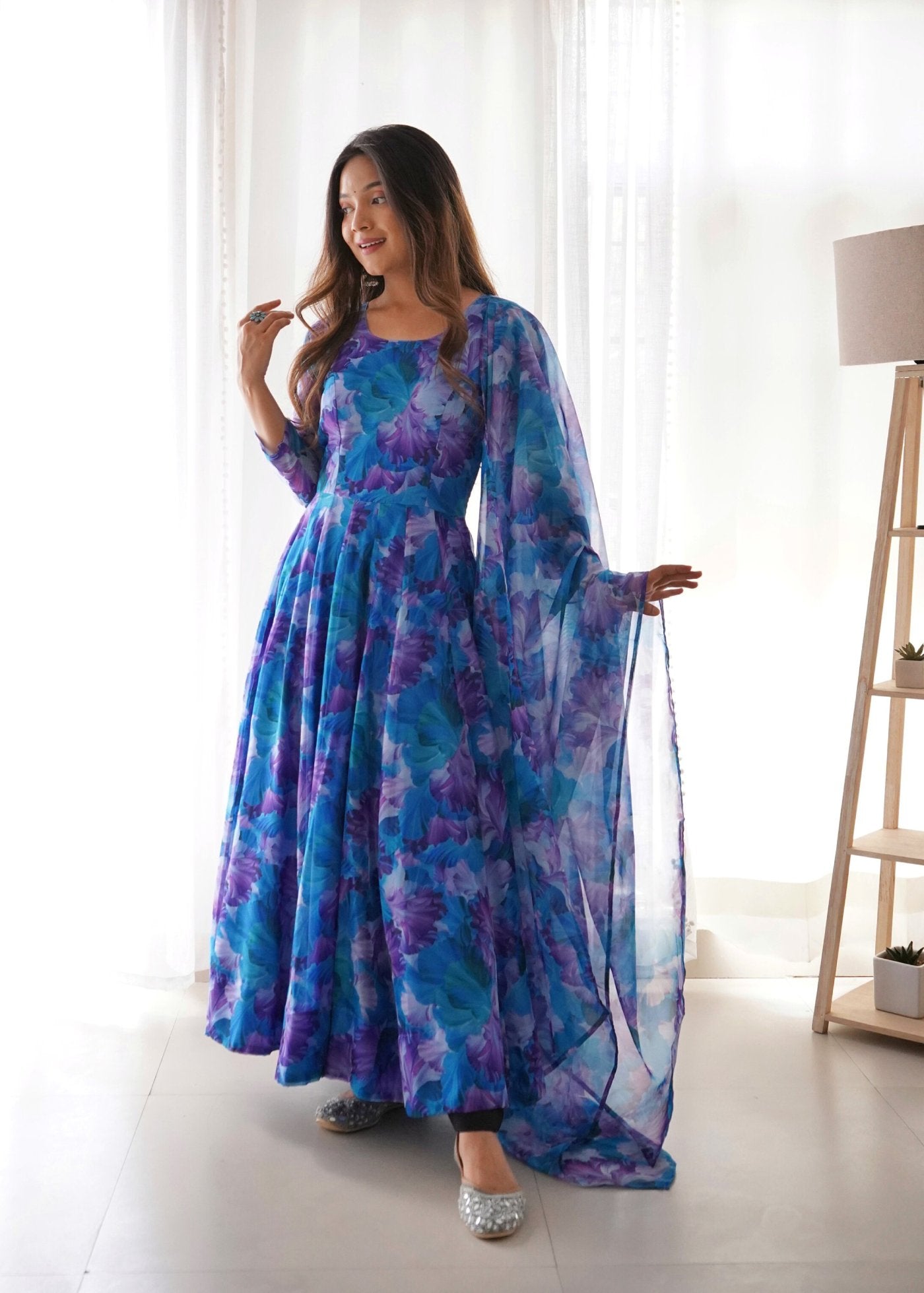 Printed Georgette Stitched Anarkali Gown with Dupatta