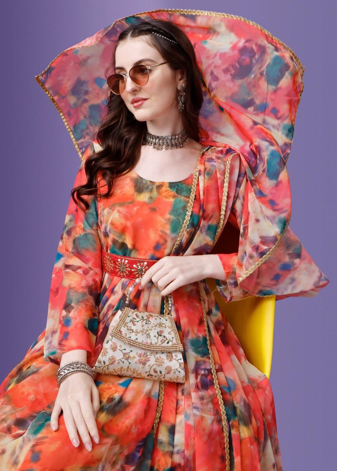 Printed Georgette Stitched Anarkali Gown With Dupatta