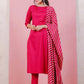 Women Silk Coral Kurta Pant Dupatta Set