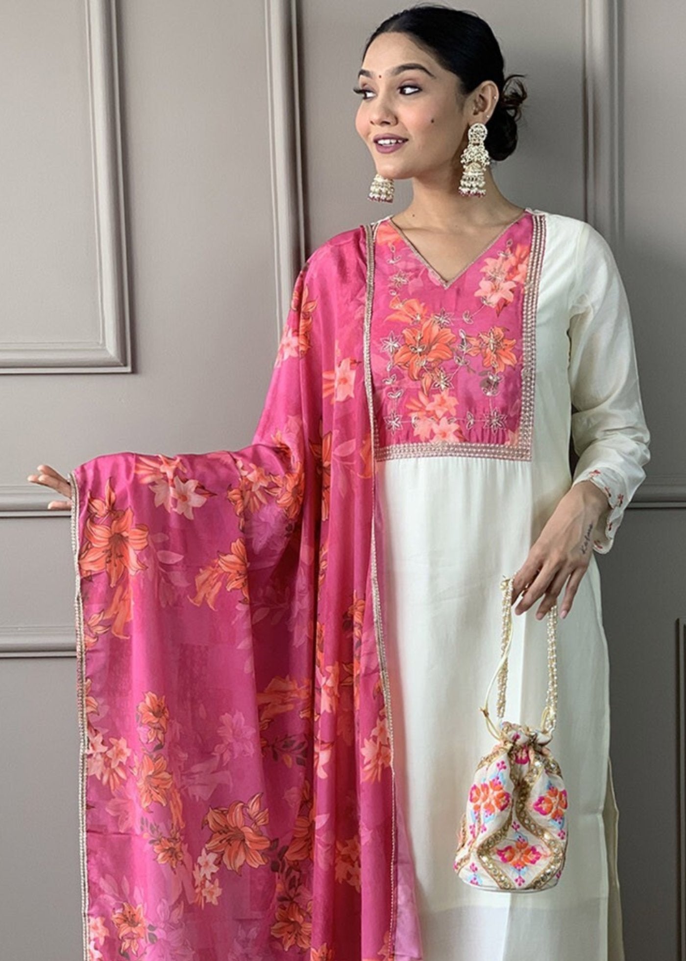 Women Silk Kurta Pant Dupatta Set