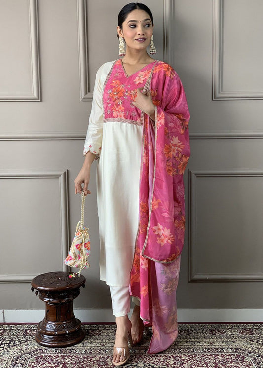 Women Silk Kurta Pant Dupatta Set