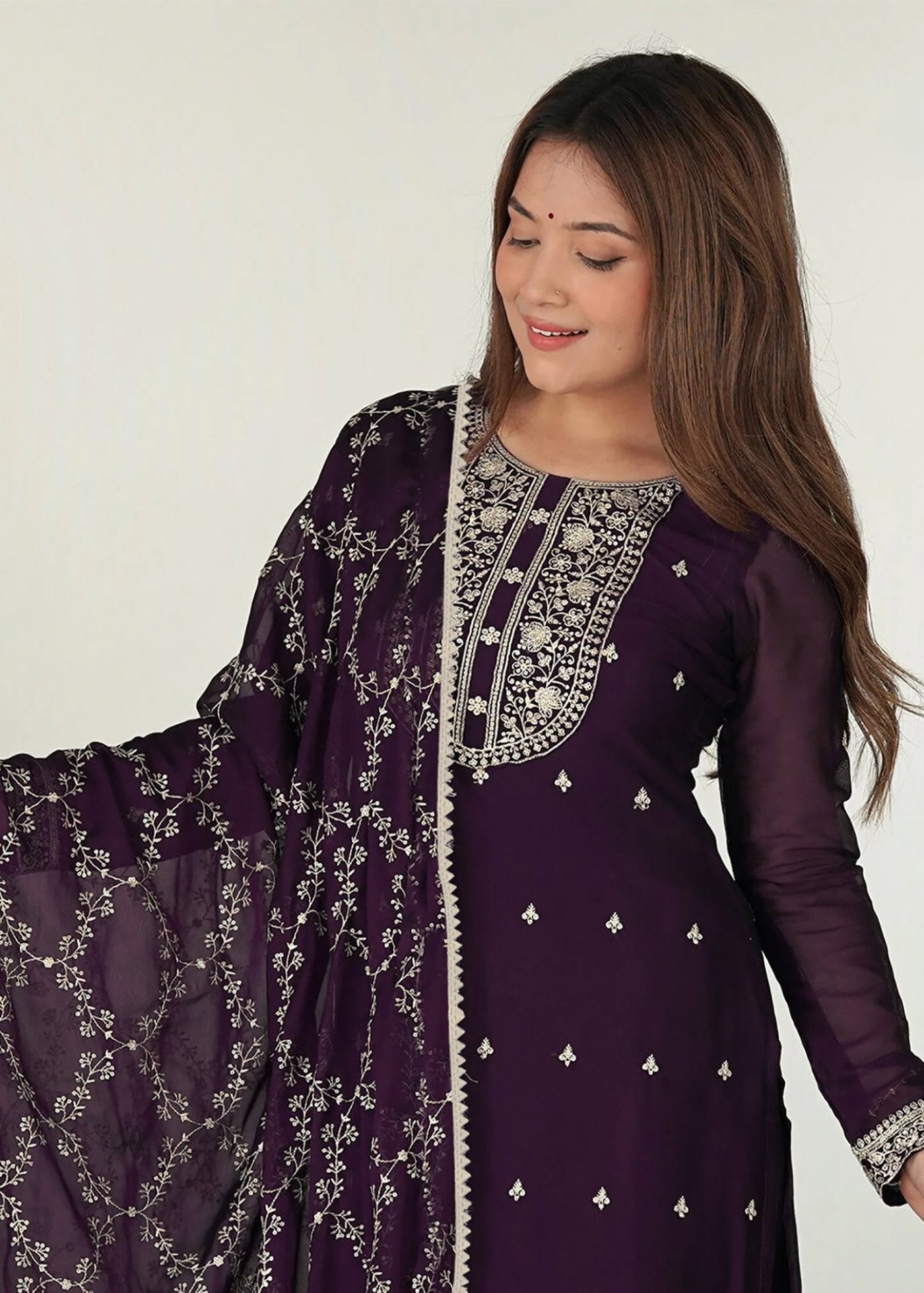 Women Georgette Kurta Pant Dupatta Set