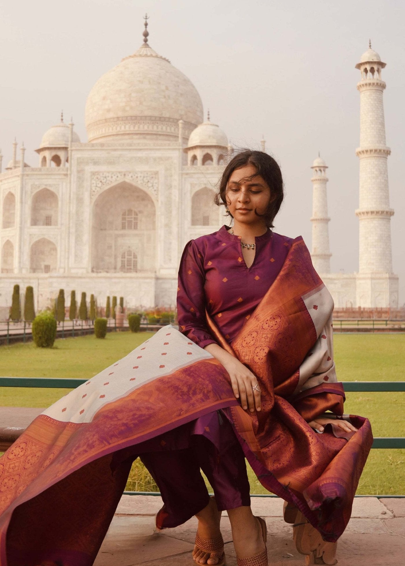 Women Jacquard Ornet Kurta Pant Dupatta Set