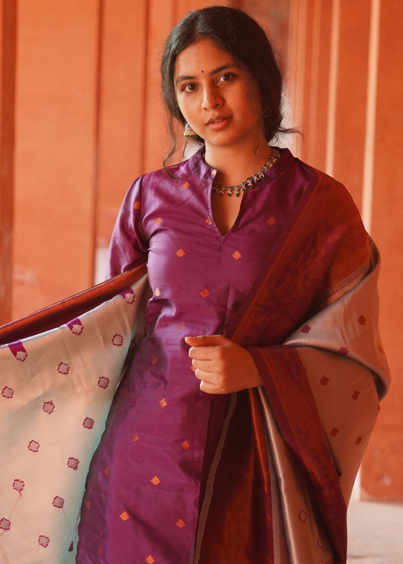 Women Jacquard Ornet Kurta Pant Dupatta Set