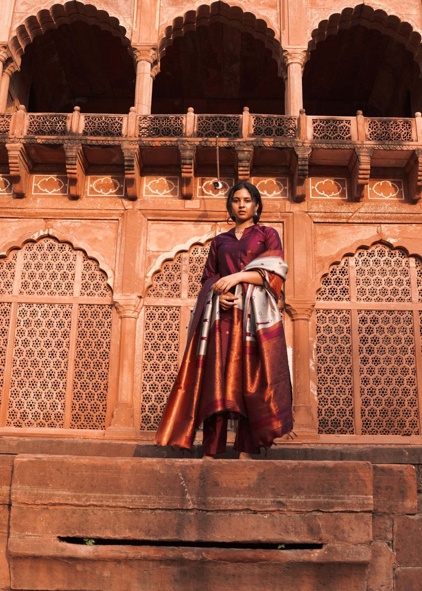Women Jacquard Ornet Kurta Pant Dupatta Set