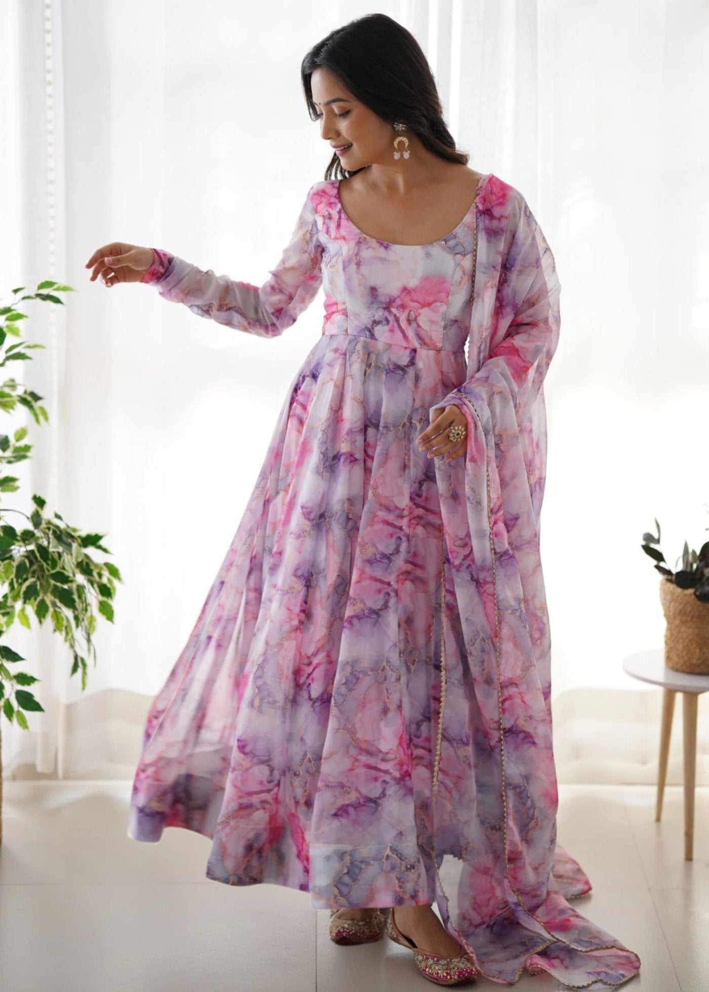 Printed Georgette Stitched Anarkali Gown With Dupatta