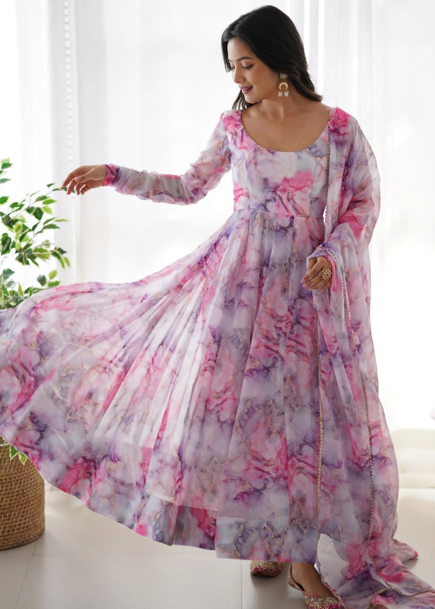 Printed Georgette Stitched Anarkali Gown With Dupatta